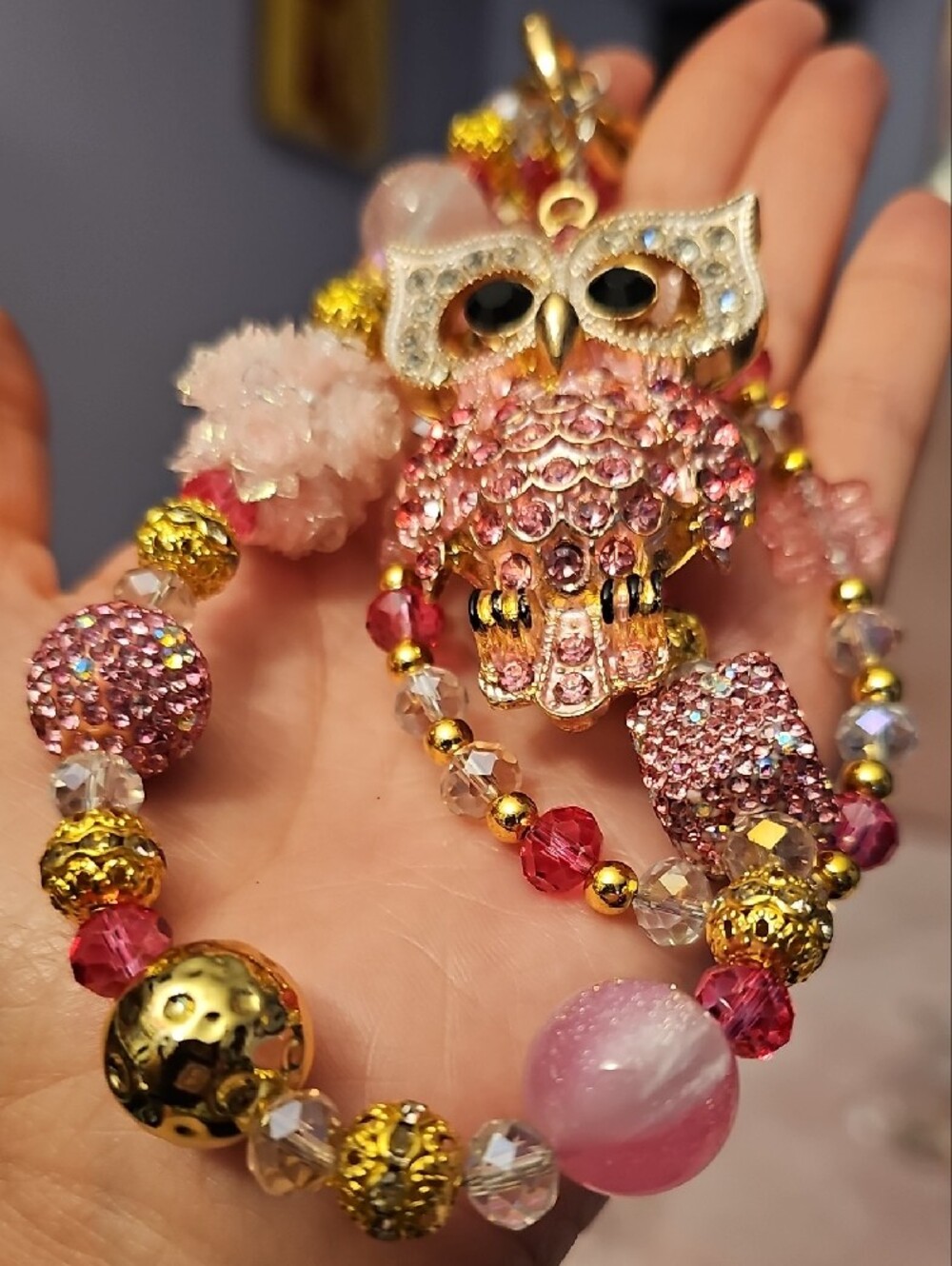 Pink Crystal Owl Purse Charm - Picture 3 of 5
